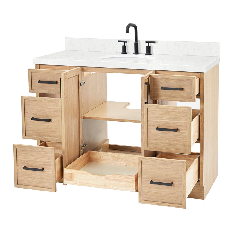 ARIEL Kelly 48 Single Sink Bathroom Vanity with Carrara Quartz Top, Oak, 48"