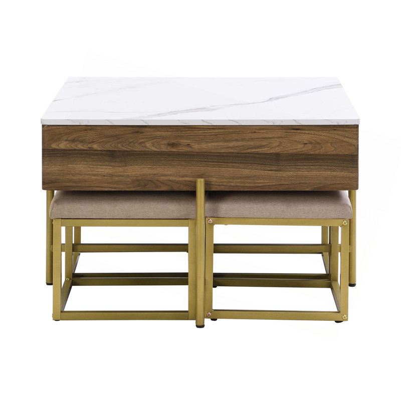 Ensemble de tables basses à plateau relevable moderne avec rangement et 4 repose-pieds