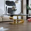 Table basse contemporaine en faux marbre avec base en acier inoxydable