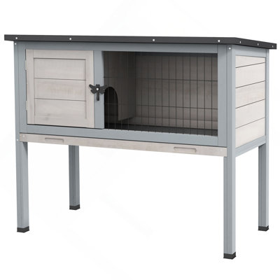 Pawhut Elevated Wooden Rabbit Hutch, Indoor/Outdoor Bunny Cage With Hinged Asphalt Roof And Removable Tray For Guinea Pig