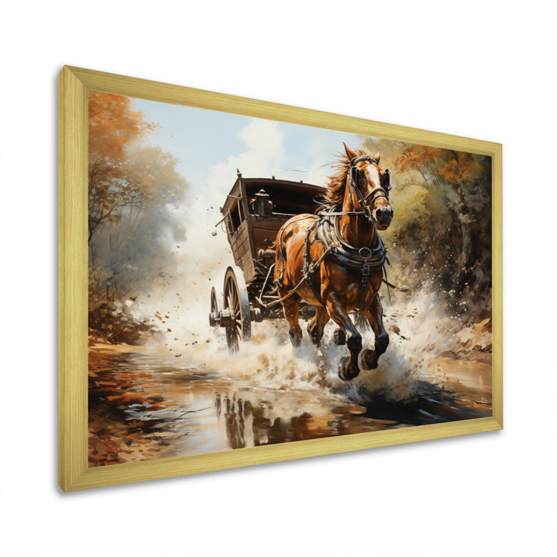 «Old Cart Cart In Motion I» sur toile, Encadrement doré, H 34 po x l 44 po x P 1,5 po