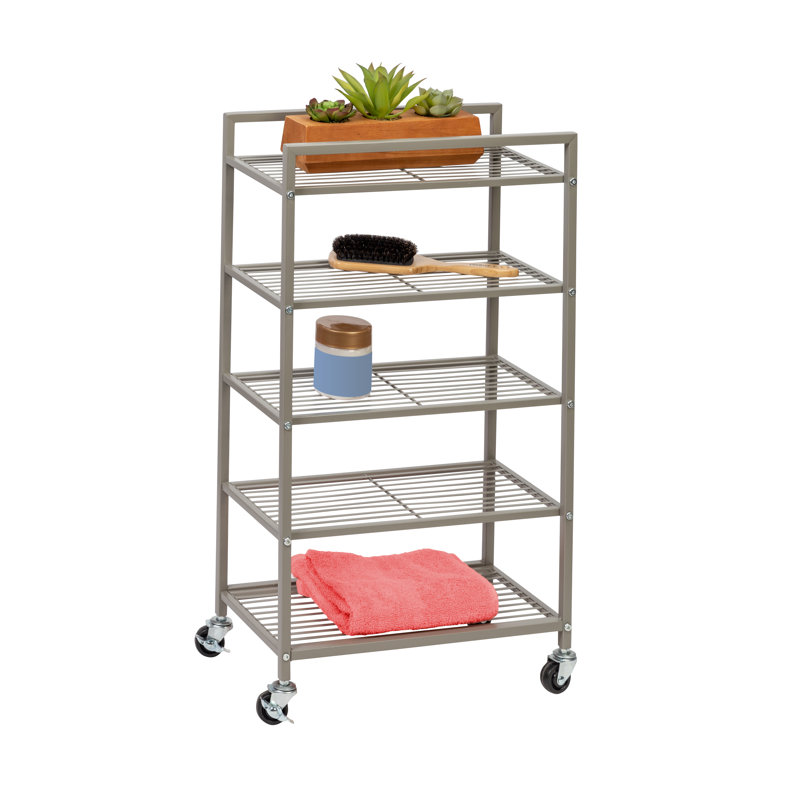Satin Nickel 5-Tier Steel Rolling Bathroom Storage Cart