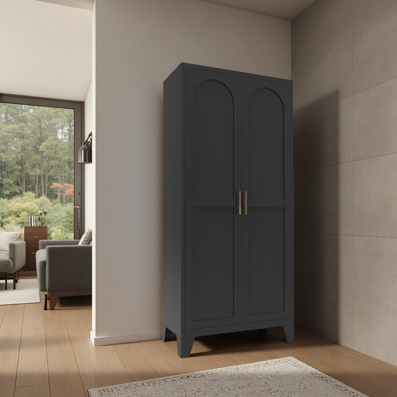 Armoire de rangement en acier 71 po avec 2 portes profilées et tablettes réglables, rangement multifonctionnel pour la chambre à coucher, le salon et la cuisine