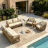 Ensemble de patio d'extérieur pivotant en corde pour huit personnes avec coussins et table d'appoint