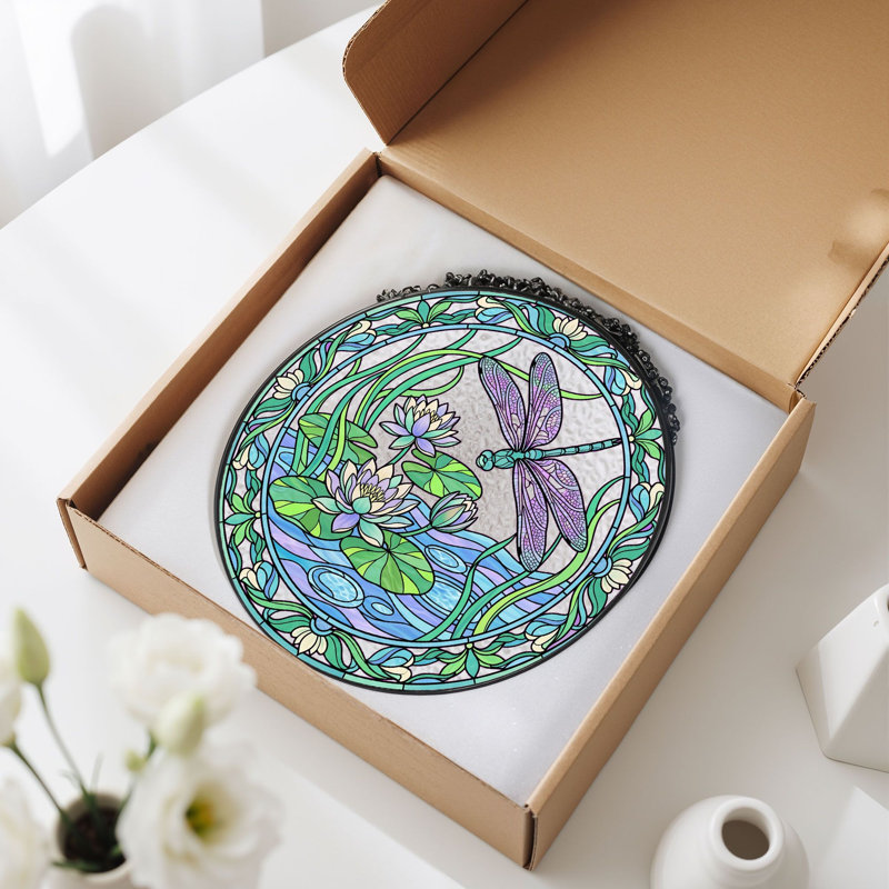 Vitrail Dragonfly Lotus, H 7,8 po