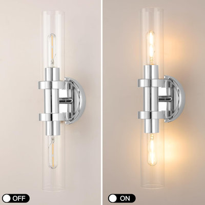 Modern Chrome Bathroom Wall Light Fixtures With Clear Glass Shades - Up/Down Wall Sconce For Bathroom, Bedroom, Living Room