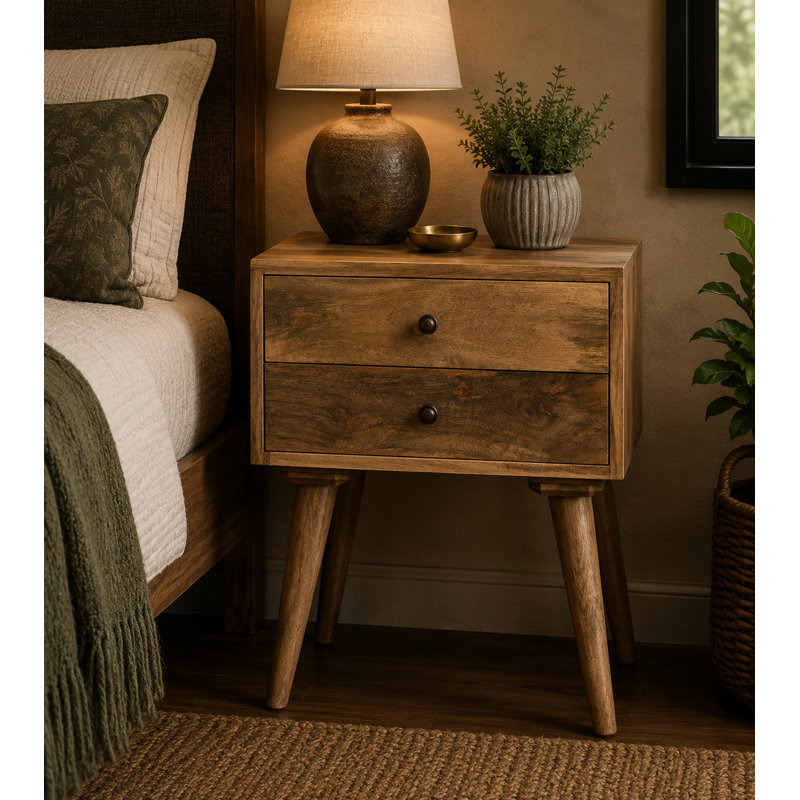 Alisha 45cm W Solid Wood Bedside Table