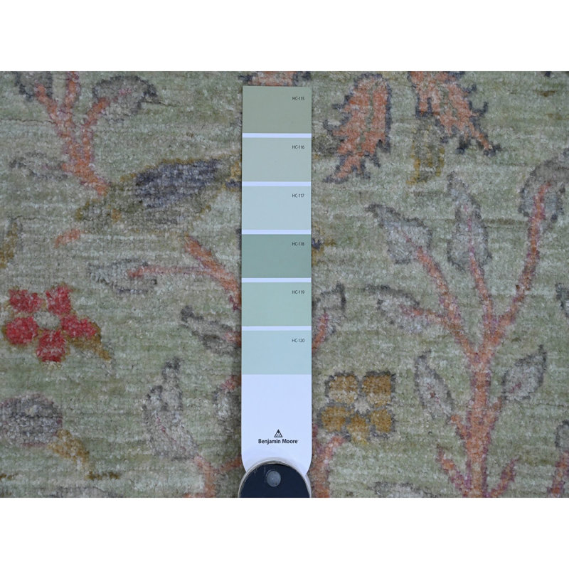 Tapis vert en laine noué à la main 5 pi x 6 pi 2 po Peshawar Birds DE2B6DD3E6E84C709CF47B6044C804B8