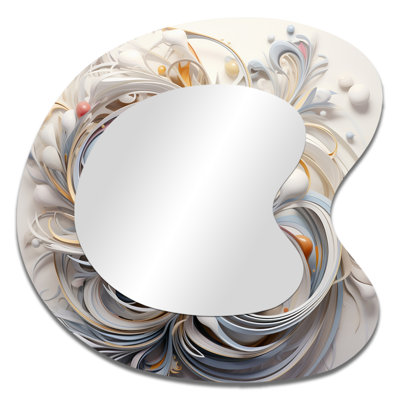 White Blossoming Spring Fractal Flowers II - Fractals Unique Shape Large Wall Mirror, White Asymmetrical Decorative Mirror, Printed Metal Art