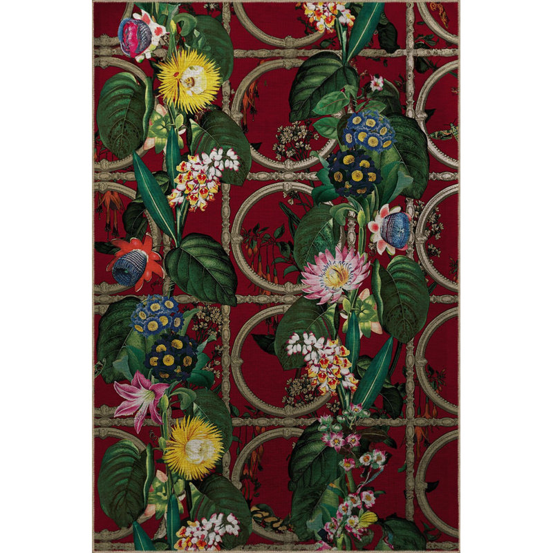 Tapis décoratif rouge multicolore à motif de lierre rouge, Sous-tapis rectangulaire de 3 pi 3 po x 4 pi 11 po