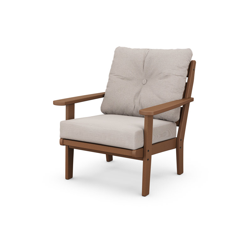 Chaise à assise profonde traditionnelle Sarah 72 POLYWOOD x Sol, Revolution® toile de jute dune, Teck