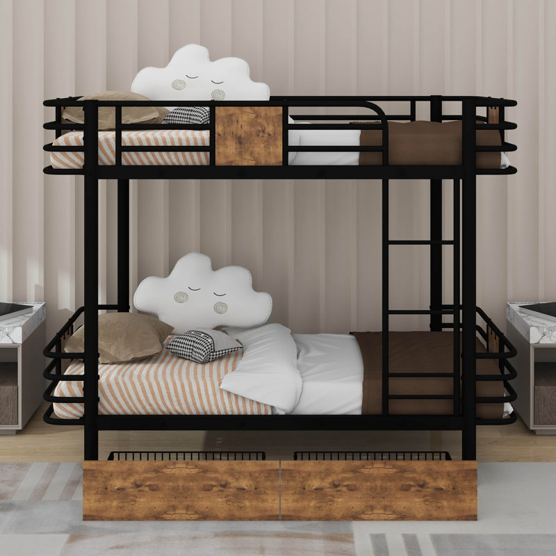 Twin XL Over Twin XL Metal Bunk Bed With Drawers, Black
