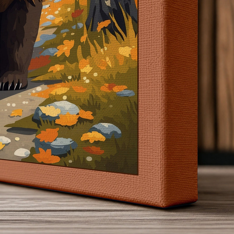 Bear Approaching Boho - Wrapped Canvas, 36x24 - 91.4 x 61.0 cm, Terracotta Border