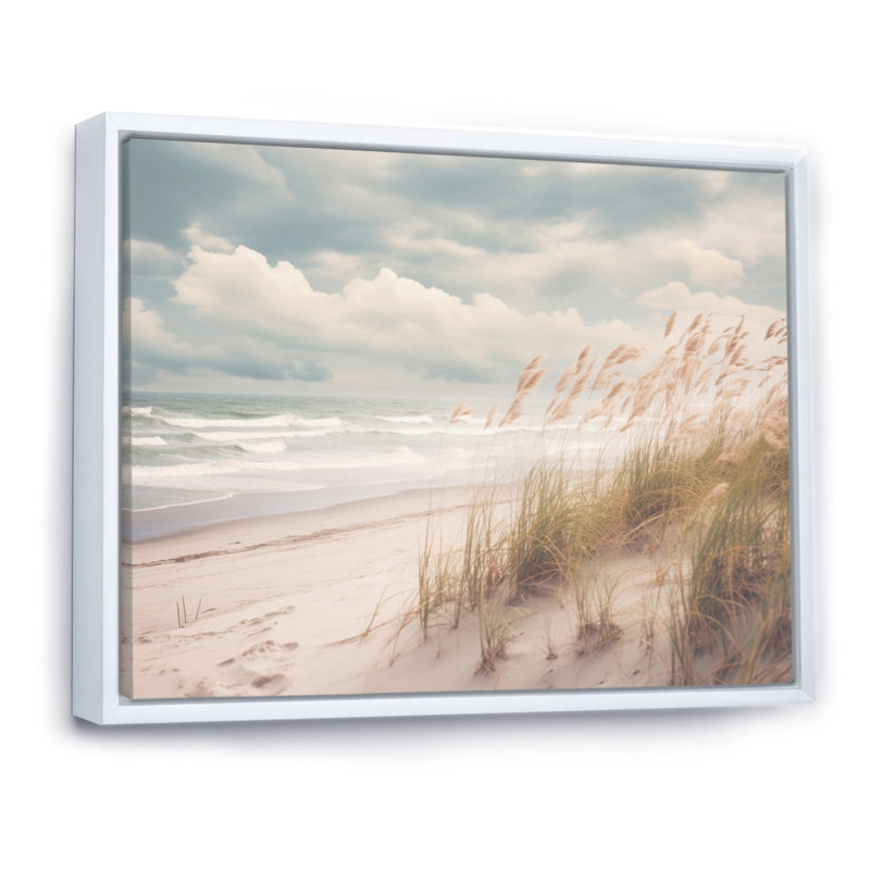 Aliegha Beach Grass Landscape IV - Coastal Beach, art mural, Cadre flottant blanc, H 12 po x l 20 po