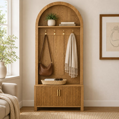 70.3"Arch Coat Rack with 4 Metal Hooks and 2 Fluted Doors