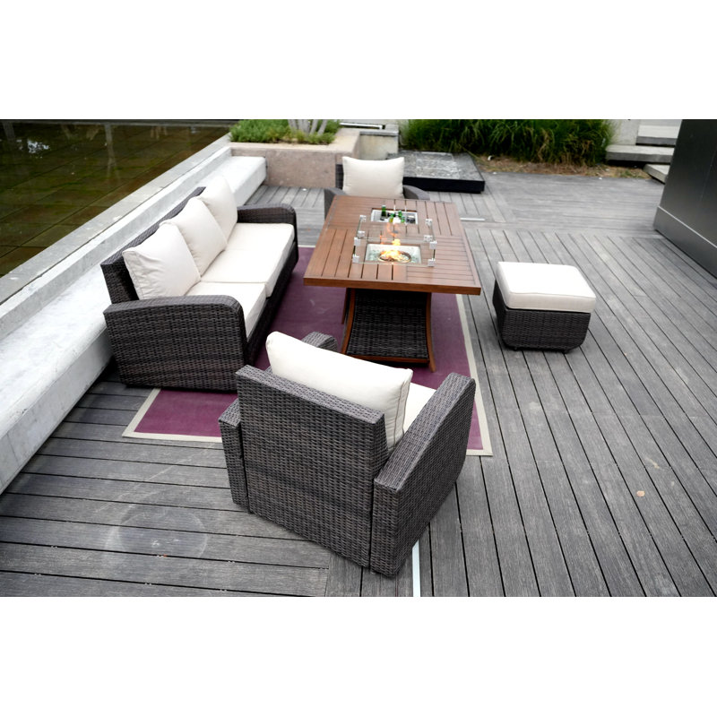 Ensemble de conversation en osier / rotin pour 6 personnes avec coussins Helios