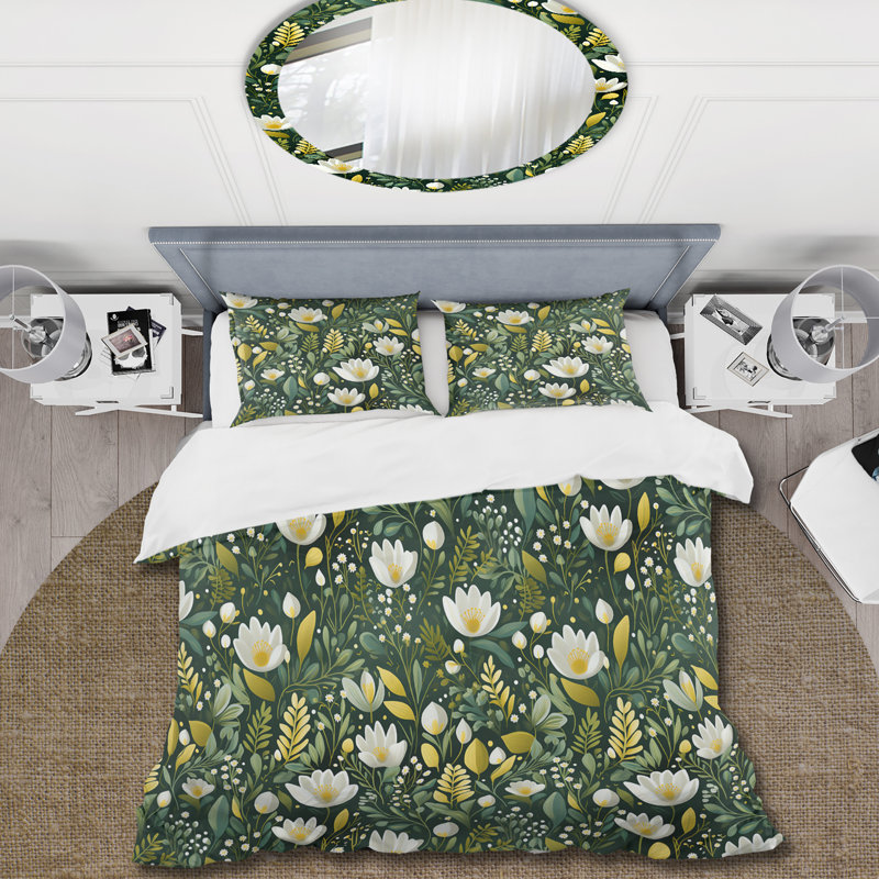 Ensemble de housse de couette Meadow Greenery Botanical Green II - Botanical, Housse de couette pour très grand lit et 2 très