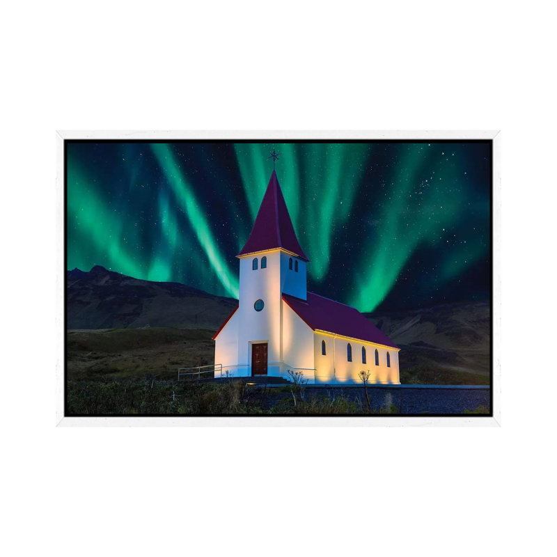 Aurora Boreallis With Church by Susanne Kremer - Floater Frame Gallery-Wrapped Canvas Giclée on Canvas, White