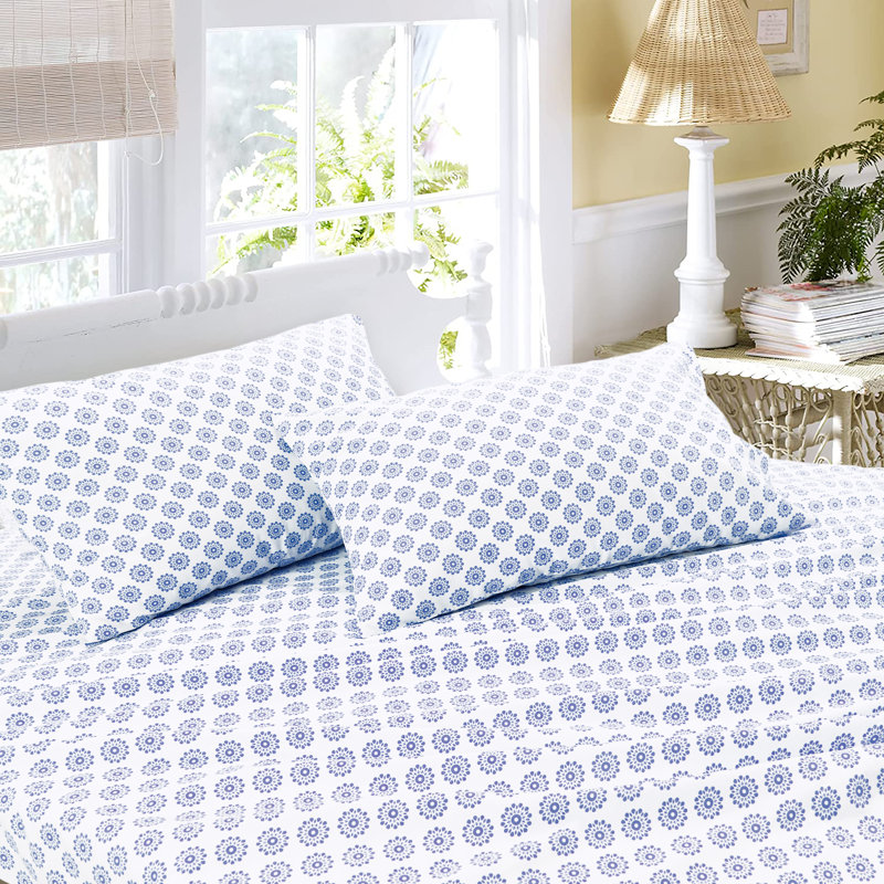 Ensemble de draps 100% coton à densité de tissage 144 fils , Ensemble de draps pour très grand lit avec 2 taie, Bleu