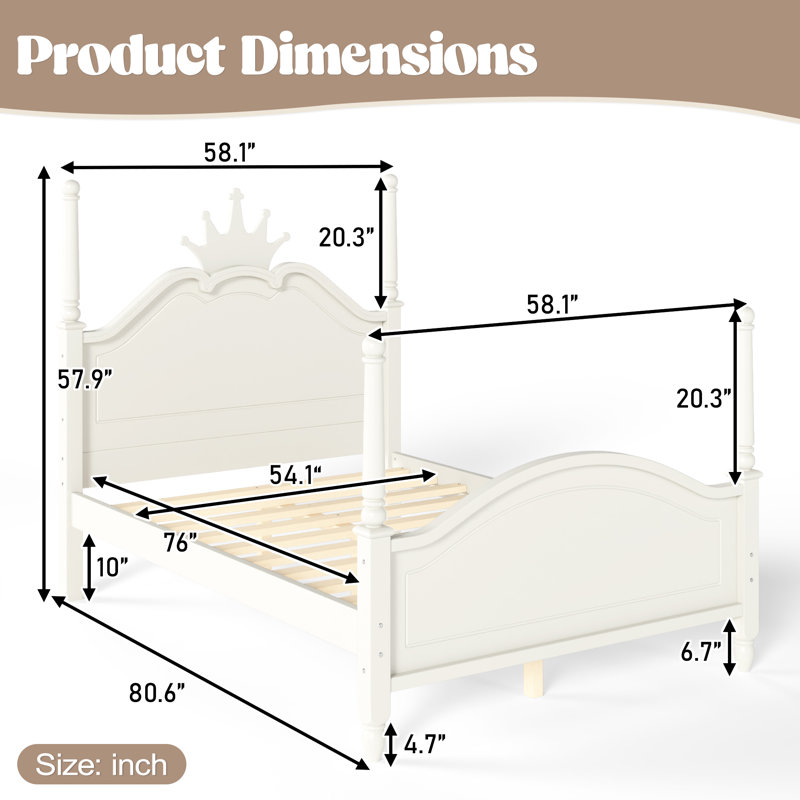 Lit plateforme en forme de couronne, taille standard, cadre de lit à baldaquin en bois avec tête de lit incurvée, beige