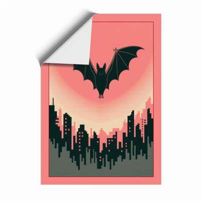 Bat Over City Heart Modern - Framed Print