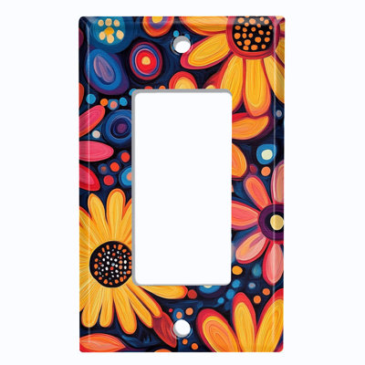 Metal Light Switch Plate Cover; US Standard Size 1 Gang GFI Rocker - Vibrant Floral Art