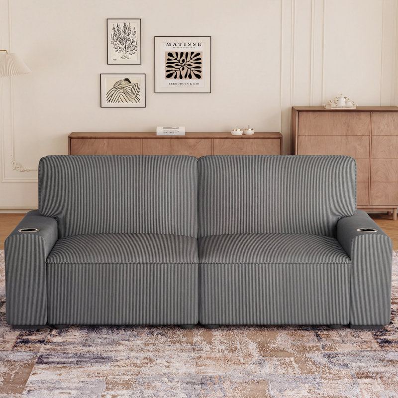 Modern Loveseat Sofa For Living Room, 87-Inch Corduroy Sofa, Spring Cushions, Solid Wood Frame, Easy Assembly For Small Spaces - Gray