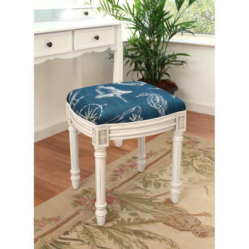 Tabouret de coiffeuse en bois massif, Bleu marine