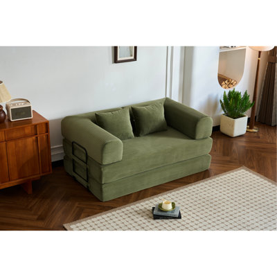 Lit convertible en velours côtelé 59 po 59 po, coussin cylindrique, multifonctionnel 5 en 1, convient aux petits appartements, style décontracté, lit de classe moyenne avec revêtement, design, assise confortable