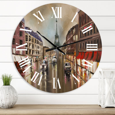 Horloge murale traditionnelle Quiet Rainy Street en gris Paris