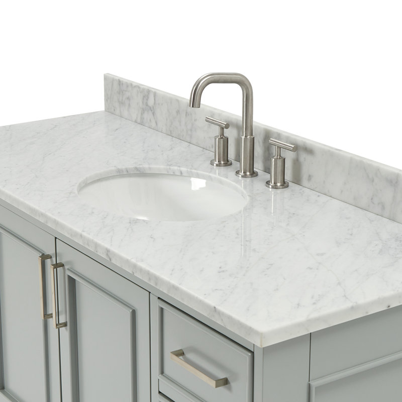 55'' Single Bathroom Vanity with Carrara Marble Top, Gray