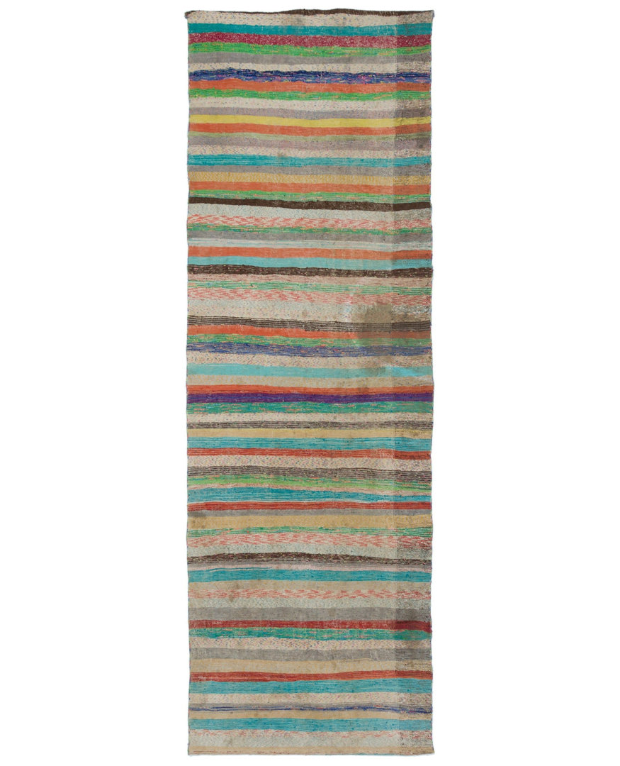 Girit Beige Striped Wool Handmade Area Rug