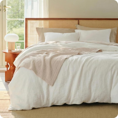 Bedsure Muslin Duvet Cover King Size - 100% Cotton 3-Layer Gauze Beding Set