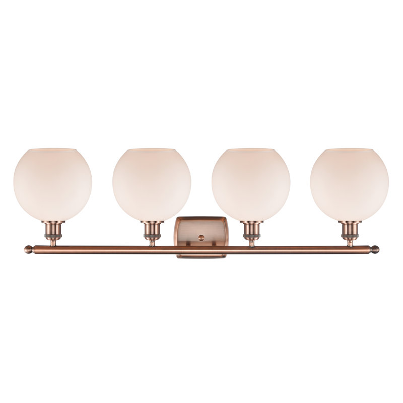 Éclairage pour salle de bain 4 lumières Cindi, Blanc mat, DEL, Cuivre antique
