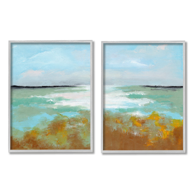 «Moss Abstract Grassy Landscape» par Nikita Jariwala, ensemble de 2 peintures sur bois, H 14 po x l 22 po x P 1,5 po