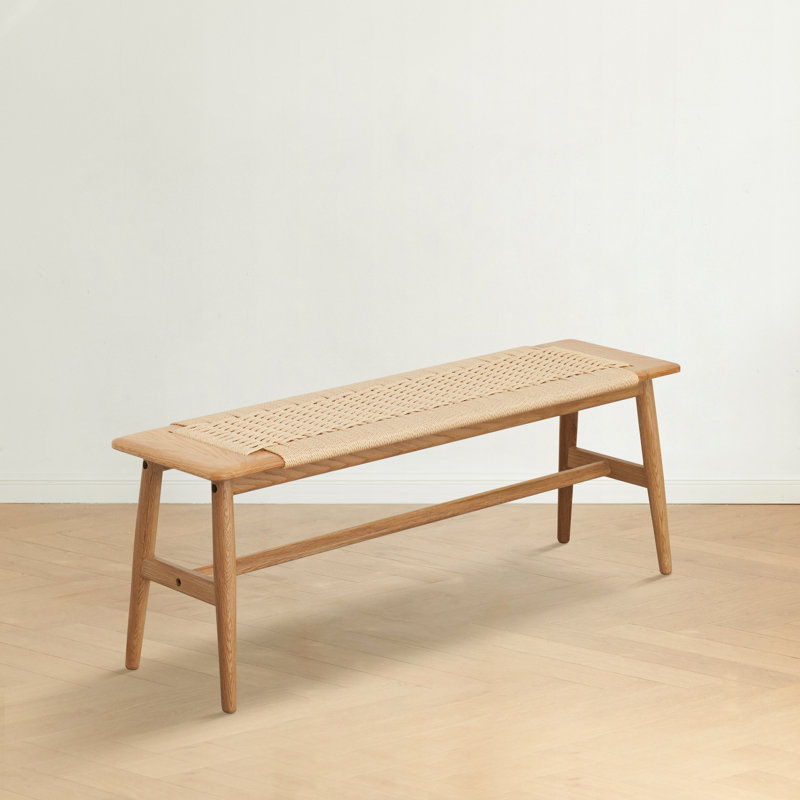 Banc rustique en bois avec détails en rotin Ersela, 15.98" H x 31.5" W x 11.82" D, Naturel