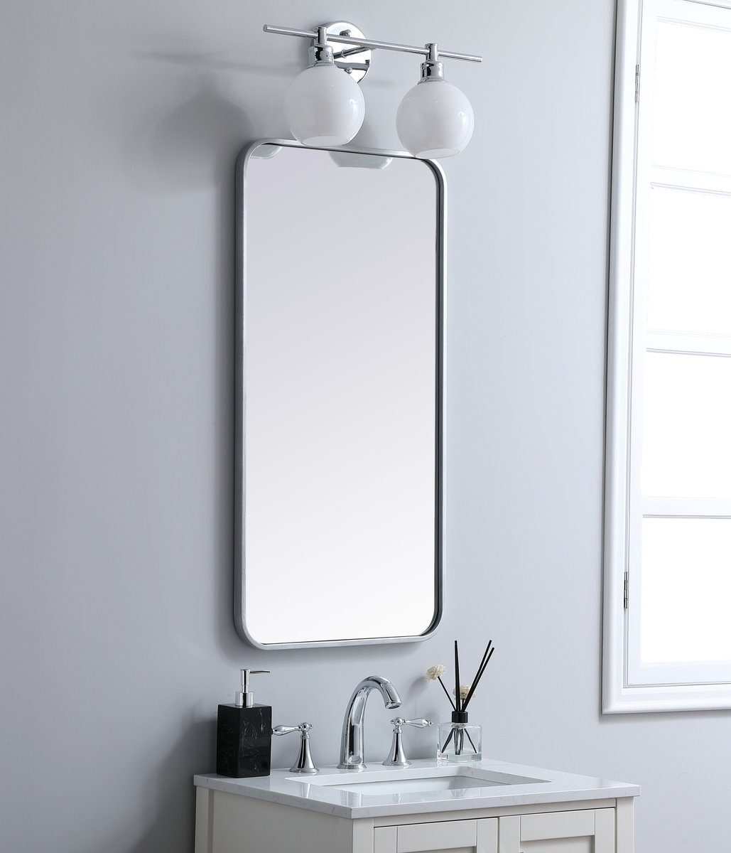Sabine Metal Rounded Rectangle Wall Mirror, Silver, 36" x 18"
