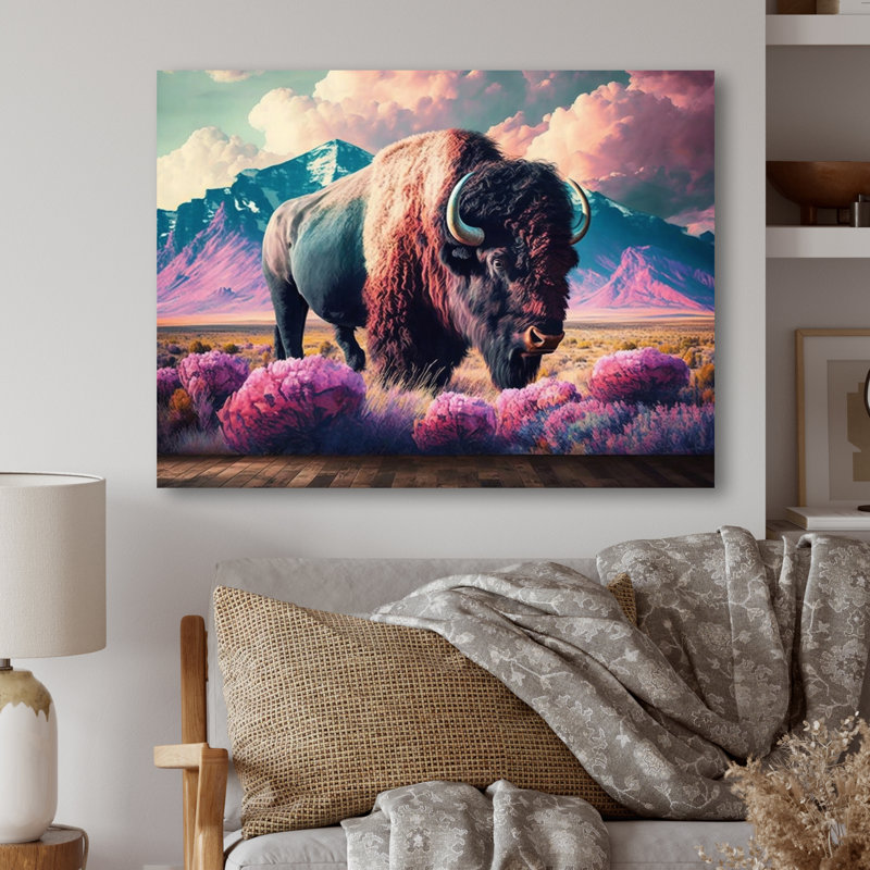 Buffalo With Landscape - Buffalo/Bison Canvas Prints, 12" H x 20" W x 1" D, Wrapped Canvas
