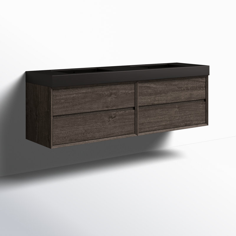 Golitz 71'' Double Bathroom Vanity with Stainless Steel Top, Gray Oak