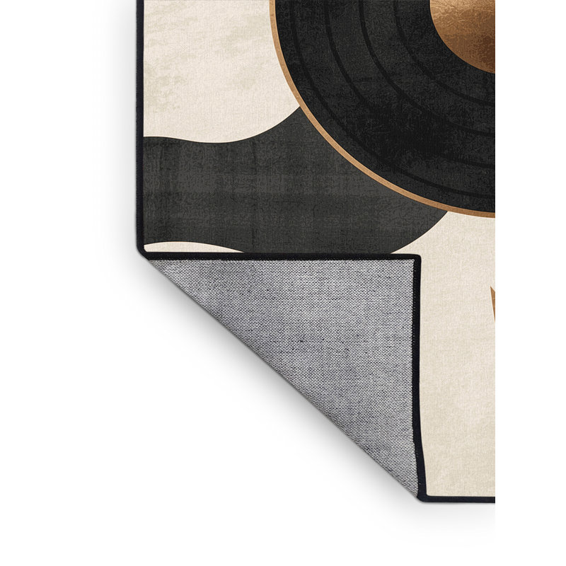 Tapis beige minimaliste en laine bouclier lavable à la machine Rocco Bronze, 7 x 9