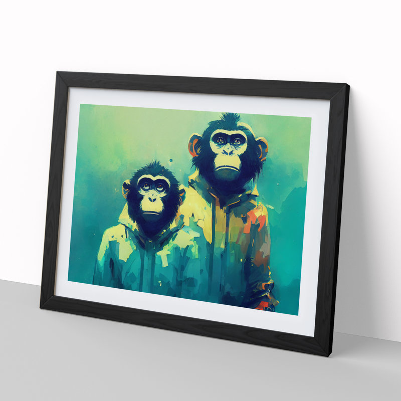 Two Cool Monkeys Abstract - Framed Print, Black Framed, 46cm H x 64cm W x 2cm D