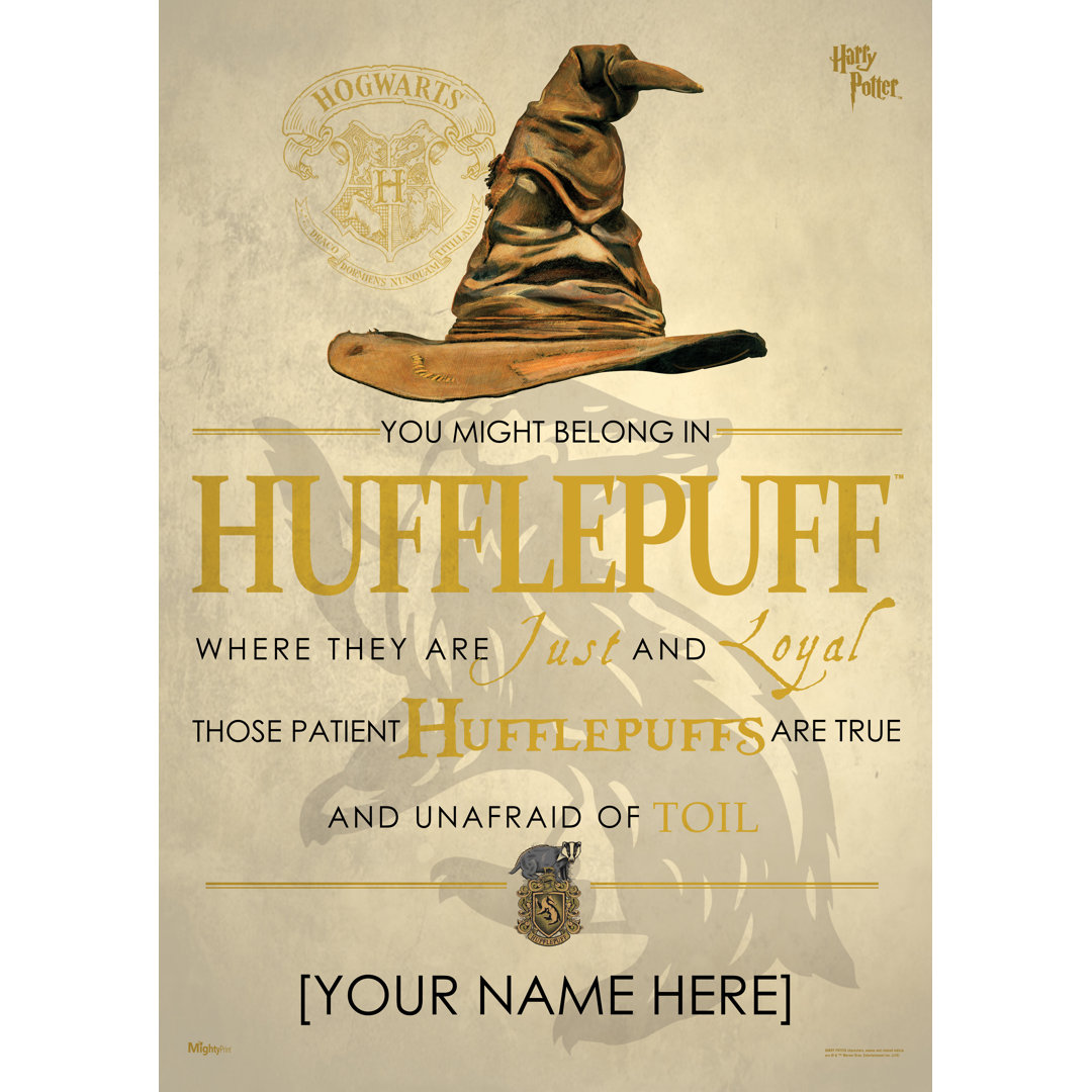 Harry Potter (Sorting Hat Hufflepuff - Personalized)' - Unframed MightyPrint Wall Decor MightyPrint 