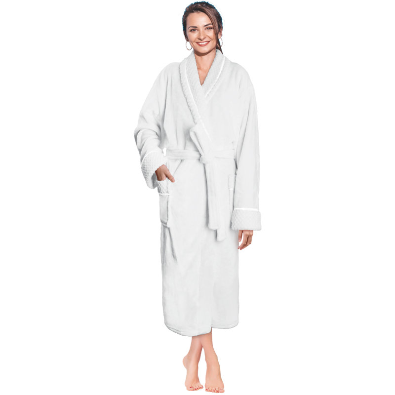 Peignoir en polaire pour femmes avec poches Lamson, G / TG, Blanc
