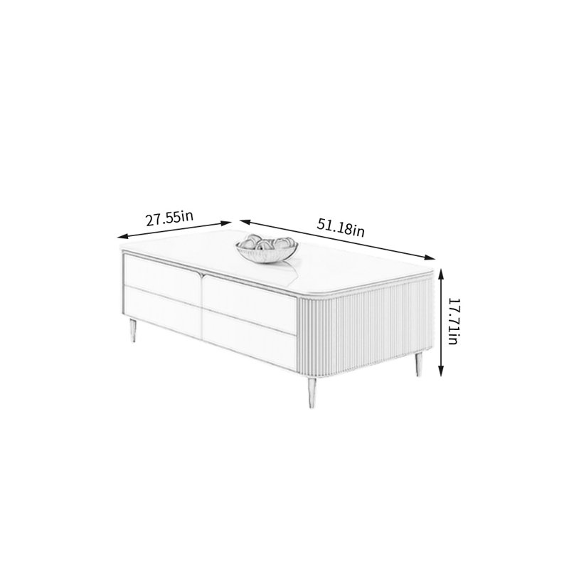 Table basse à quatre pieds avec rangement, H 17,71 po x L 51,18 po x l 27,55 po