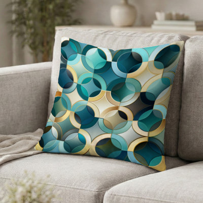 Coussin décoratif à motif géométrique - tuiles géométriques modernes bleu sarcelle et doré