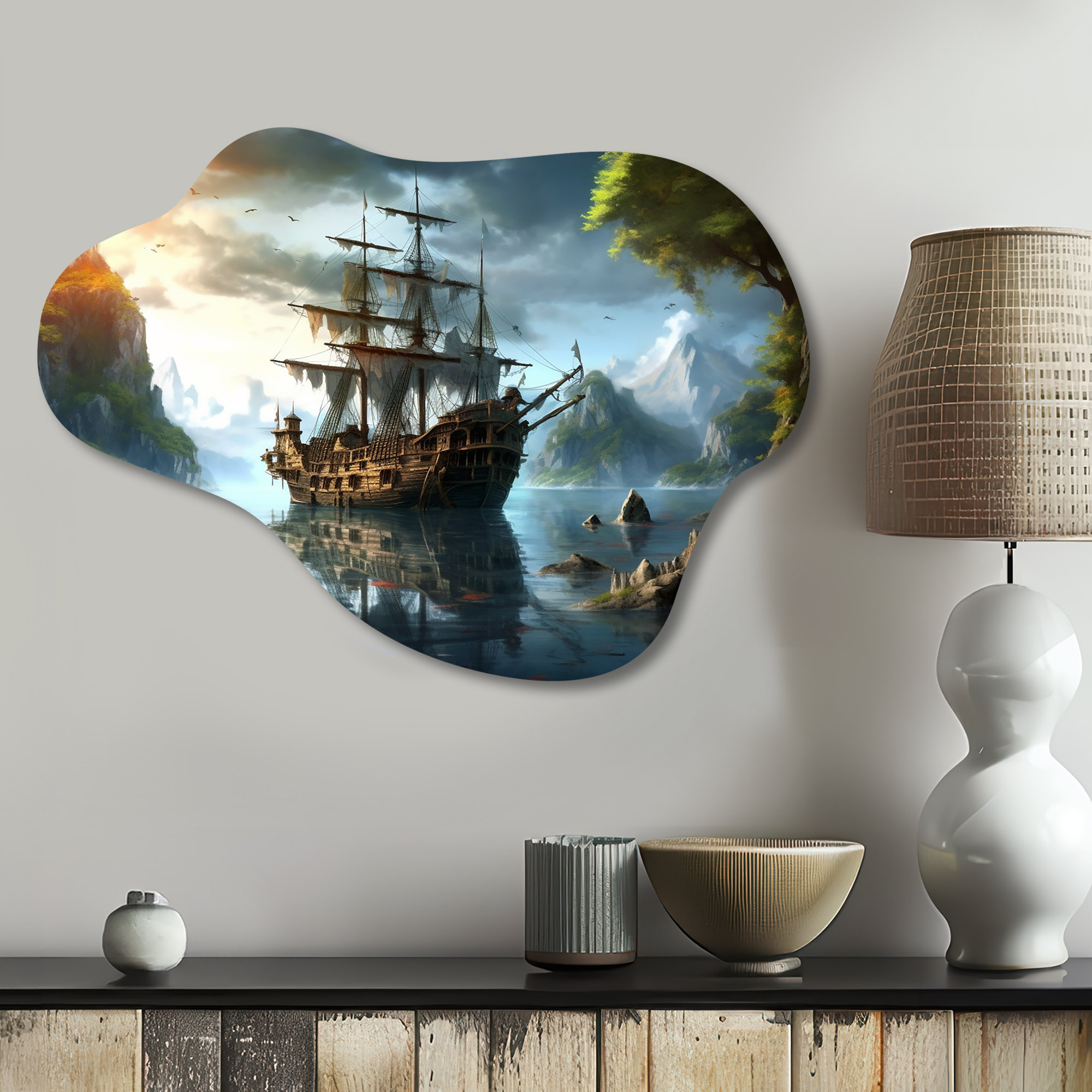 Pirate Ship Metal Art Sculpture