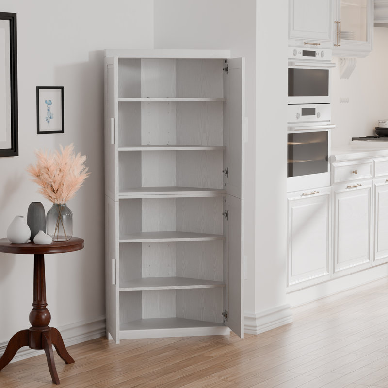 Armoire de rangement de coin de 31 po de largeur avec placage en bois massif (ensemble de 2), Blanc, 2
