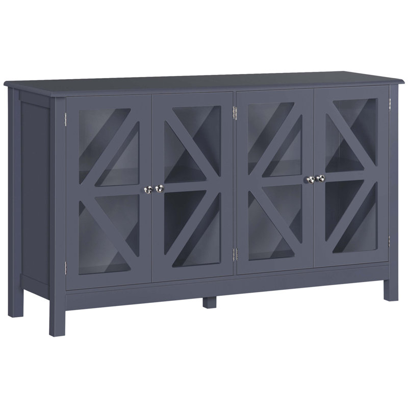Buffet Abbra, buffet avec portes en verre trempé et tablette de rangement réglable, crédence, Gris
