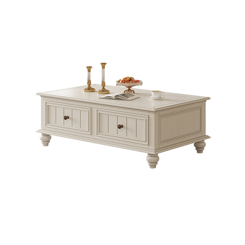 Table basse moderne en bois de frêne avec tiroirs fermés, H 17,32 po x L 51,18 po x l 27,56 po