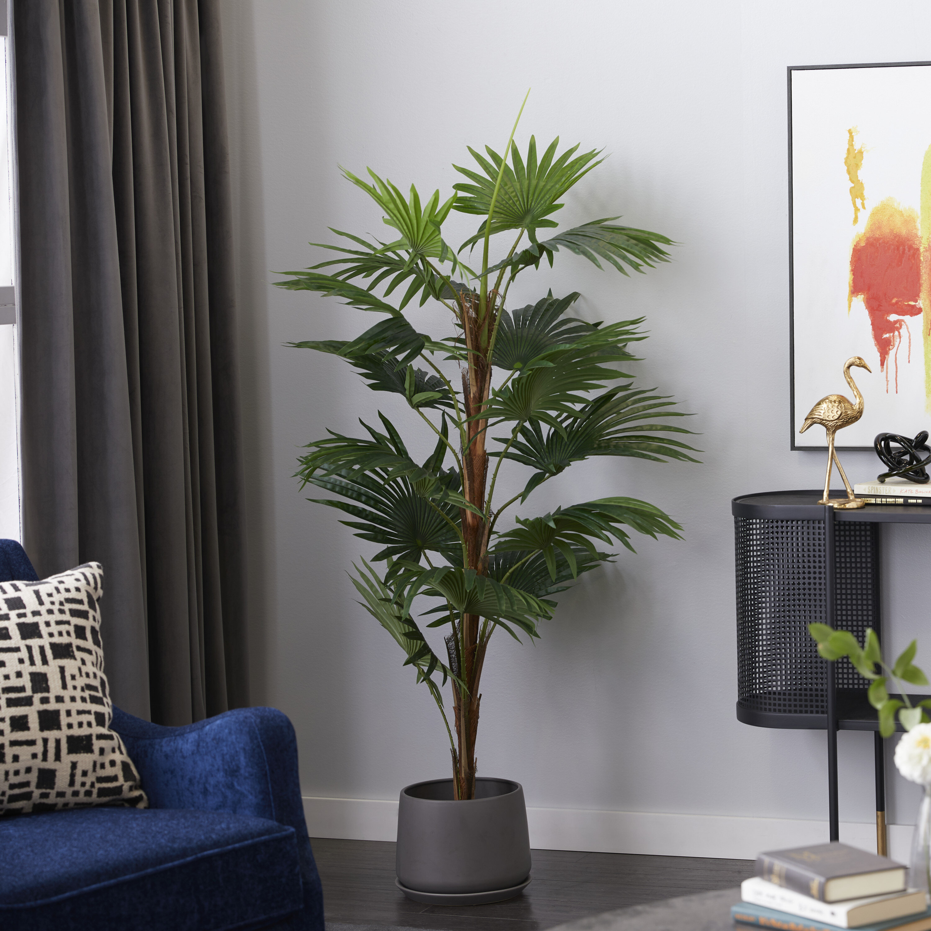 Primrue 64.6'' Faux Livistona Palm Tree in Pot | Wayfair